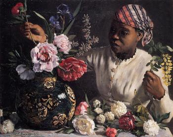 弗雷德裡尅 巴齊耶 Jean Frederic African woman with Peonies